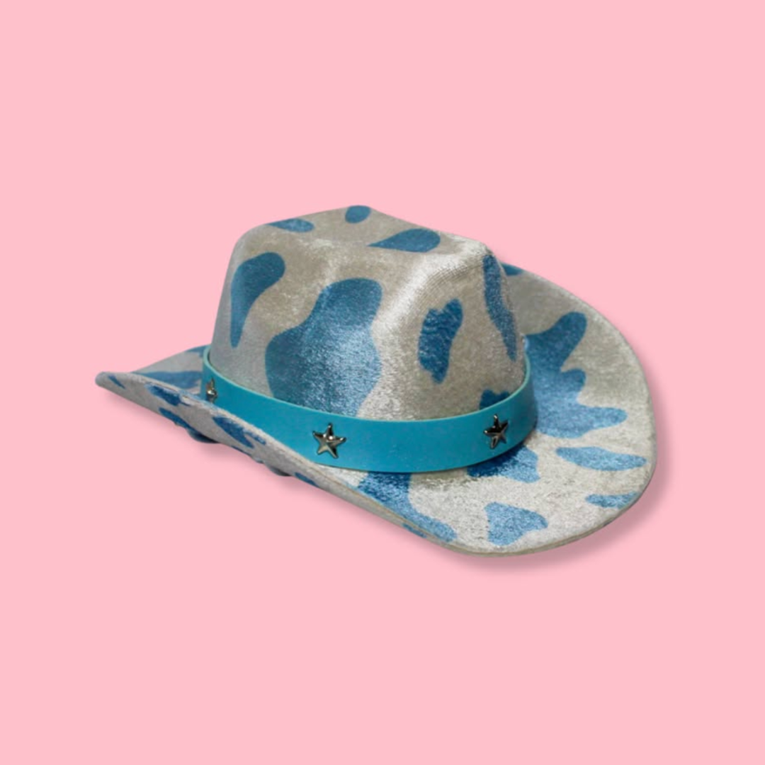 Baby Blue Cow Print Cowboy Hat