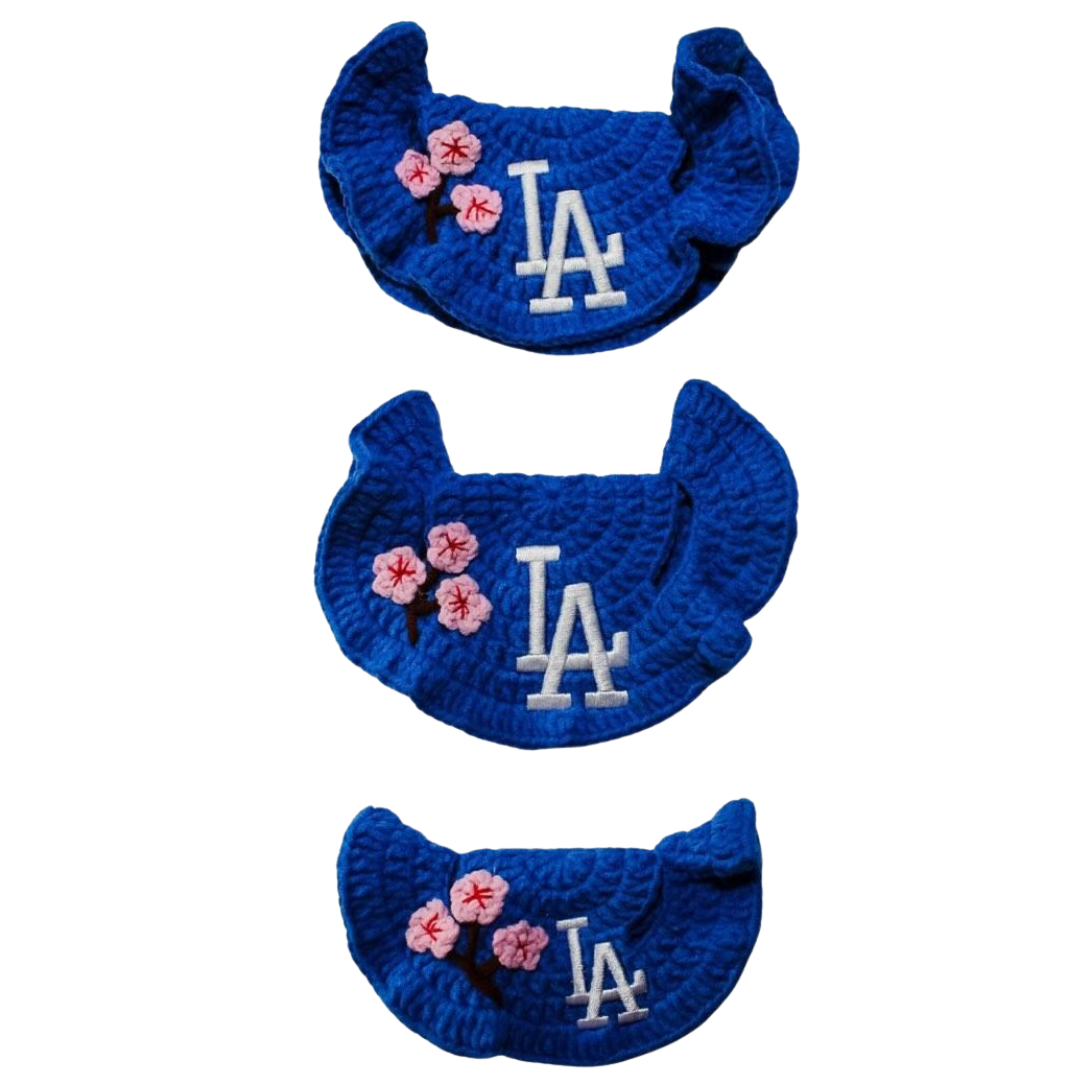 Cherry Tree Blue Crochet Hat