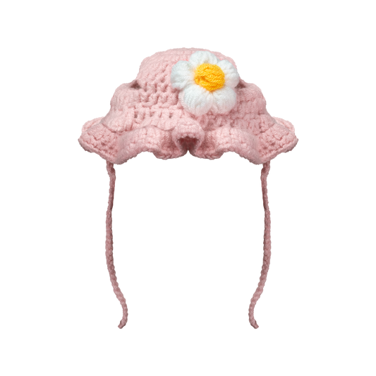 Crochet Hat - Pink & White Flower (small)