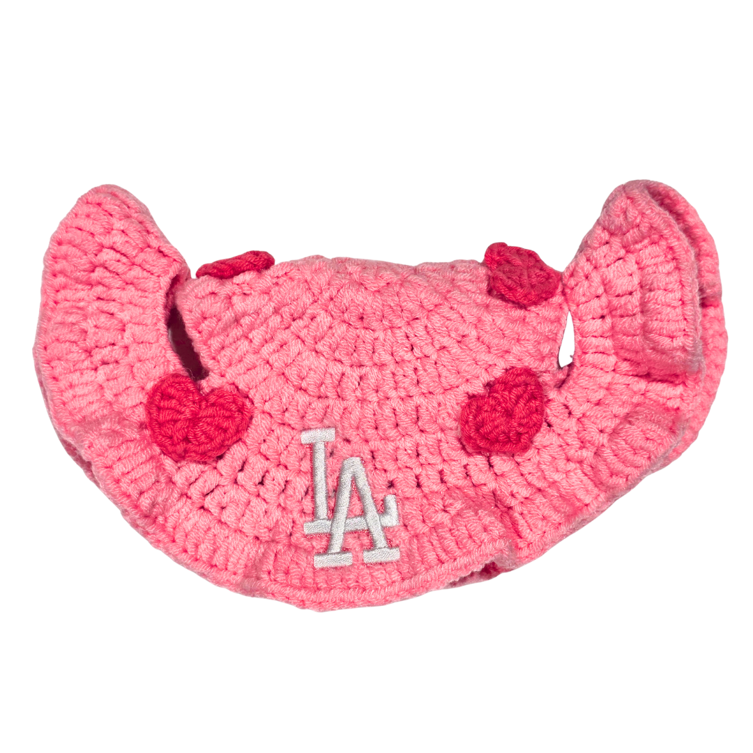 Pink Embroidered Heart Crochet Hat