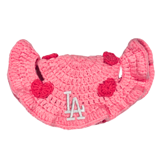 Pink Embroidered Heart Crochet Hat