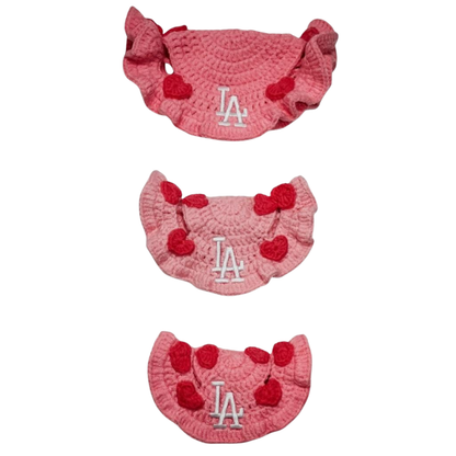 Pink Embroidered Heart Crochet Hat