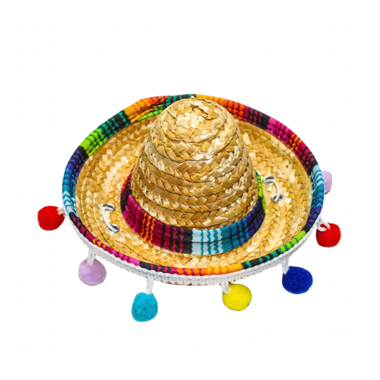 Straw Hat with Pompoms